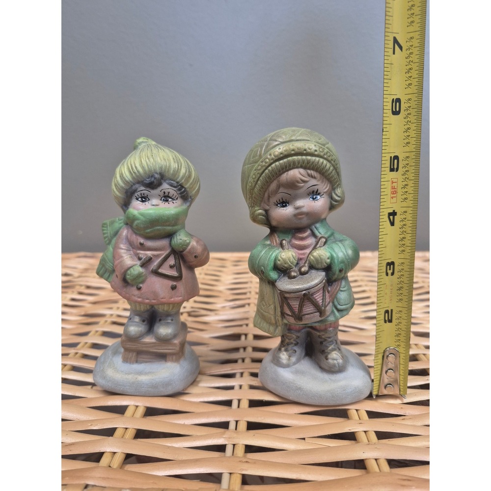 Vintage 1979 Marsh Signed Christmas Figurines Set 2 Child Musicians Ceramic